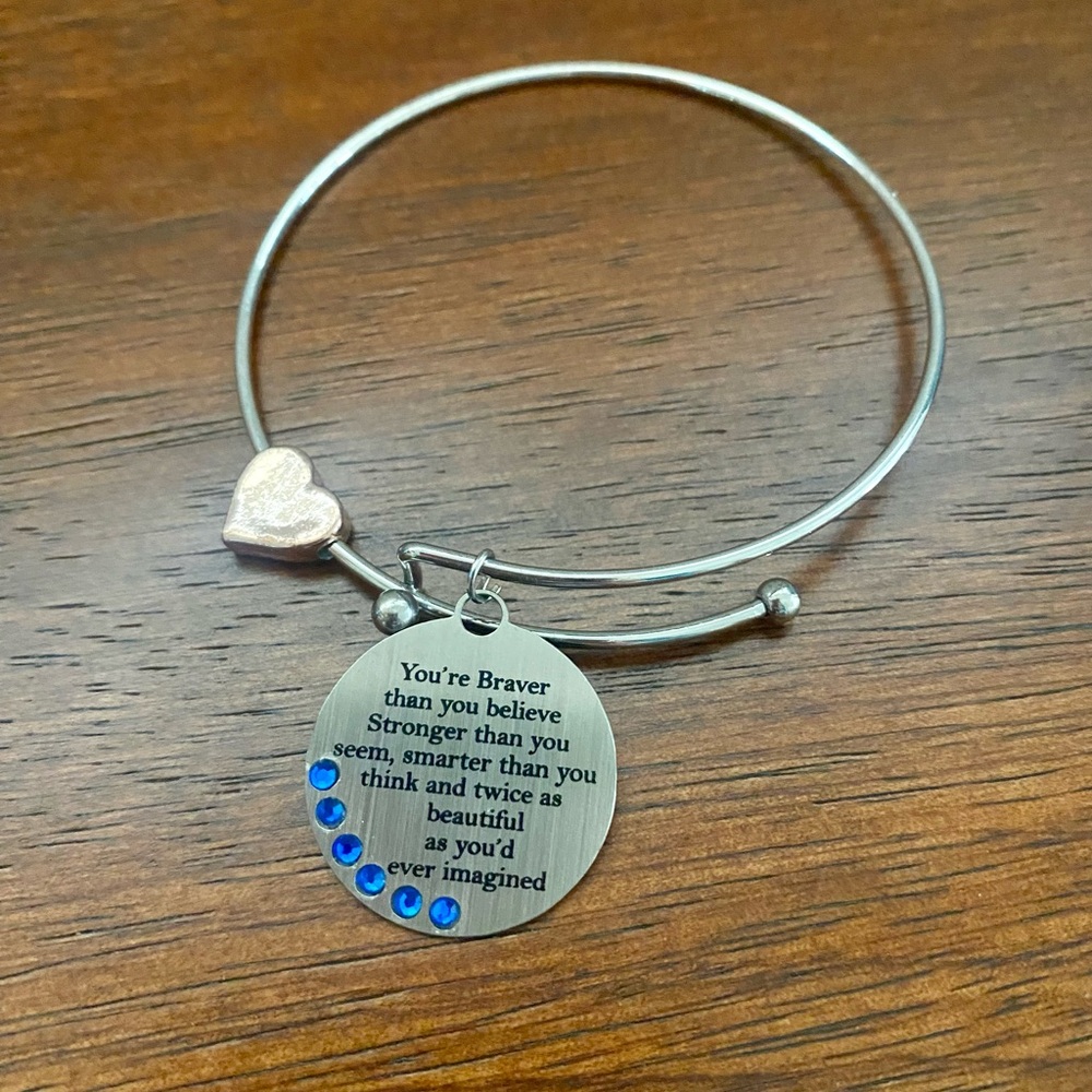 Silver Metal Bracelet Women’s Inspirational Faux Sapphire Rose Gold Heart